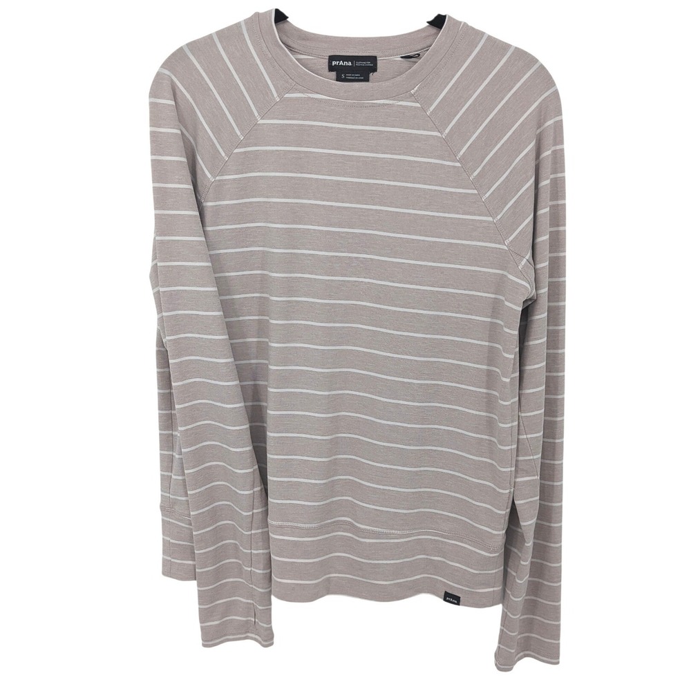 Prana Long Sleeve Top Womens Small Tan Striped Shirt Outdoors Gorpcore Casual